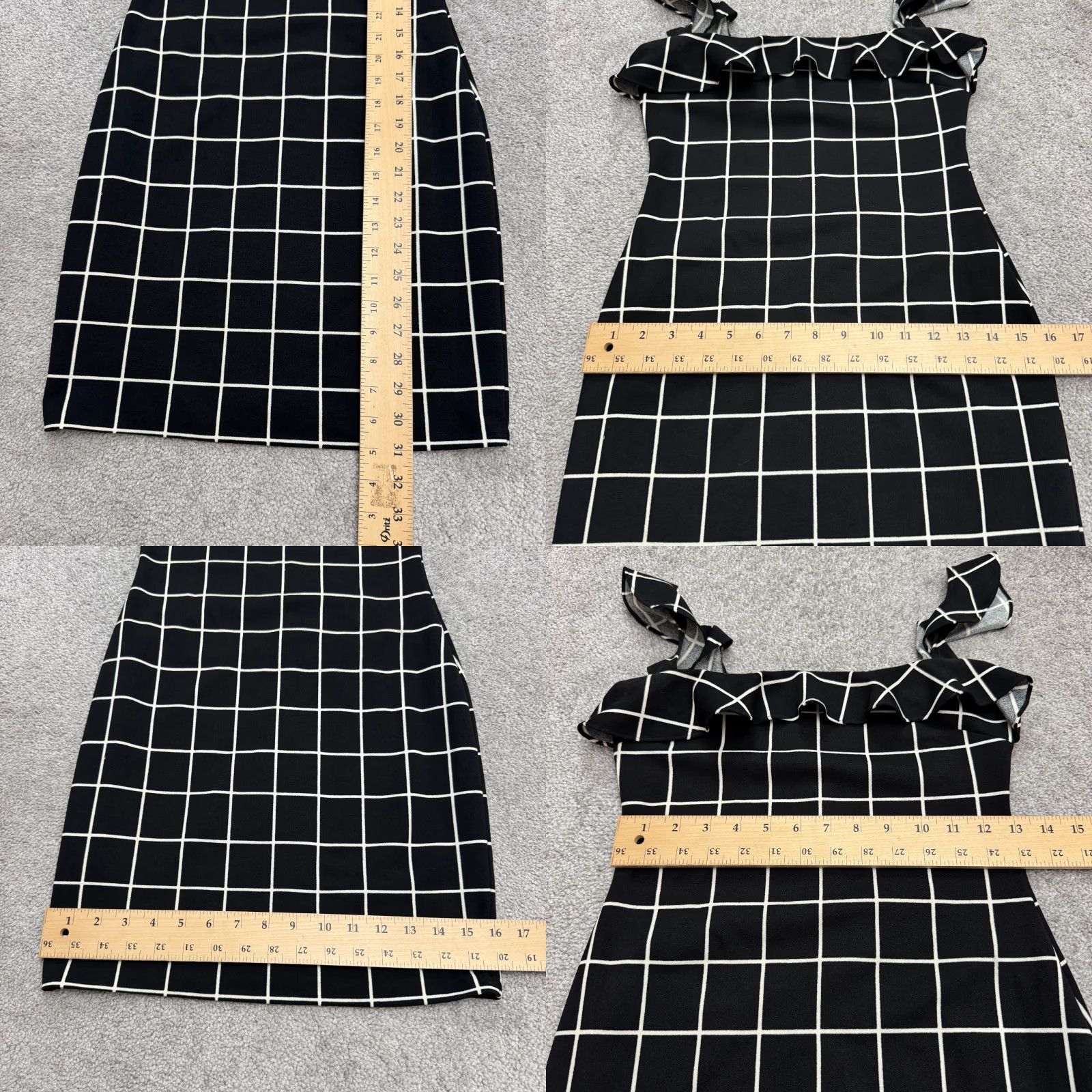 AQUA Aqua Dress Bodycon Mini Women's Small Black Square Neck Ruffle Sleeveless Check Pattern Lightweight Polyester Spandex Classic Designer Casual Size S / US 4 / IT 40 - 9 Thumbnail
