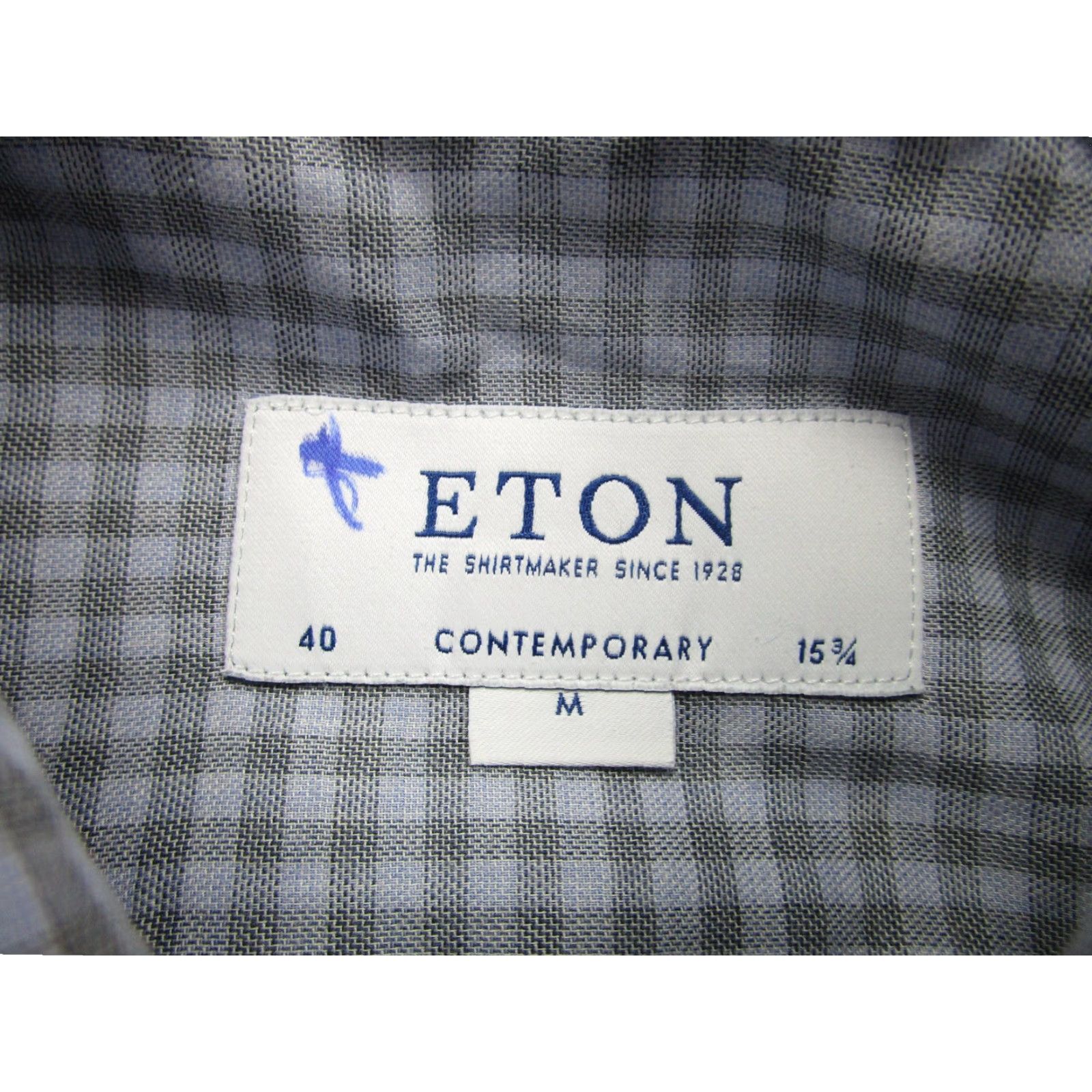 Eton ETON Dress Shirt Medium Gray Blue Check Cotton Contemporary Fit Long Sleeve Mens Size 40R - 4 Thumbnail