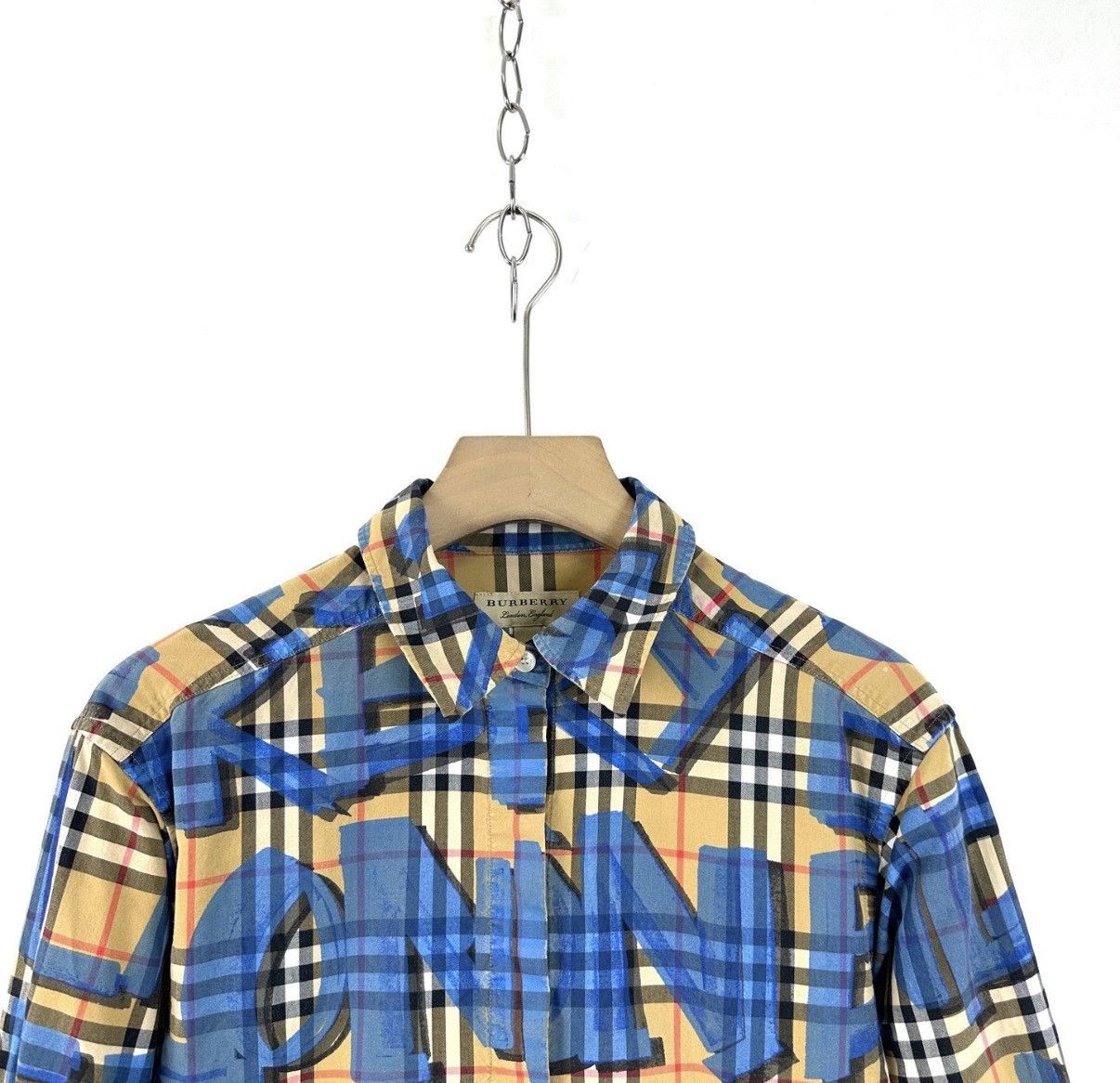 Burberry Burberry / Blue Letter Graffiti Plaid Long Sleeve Shirt K12 Size US L / EU 52-54 / 3 - 3 Thumbnail