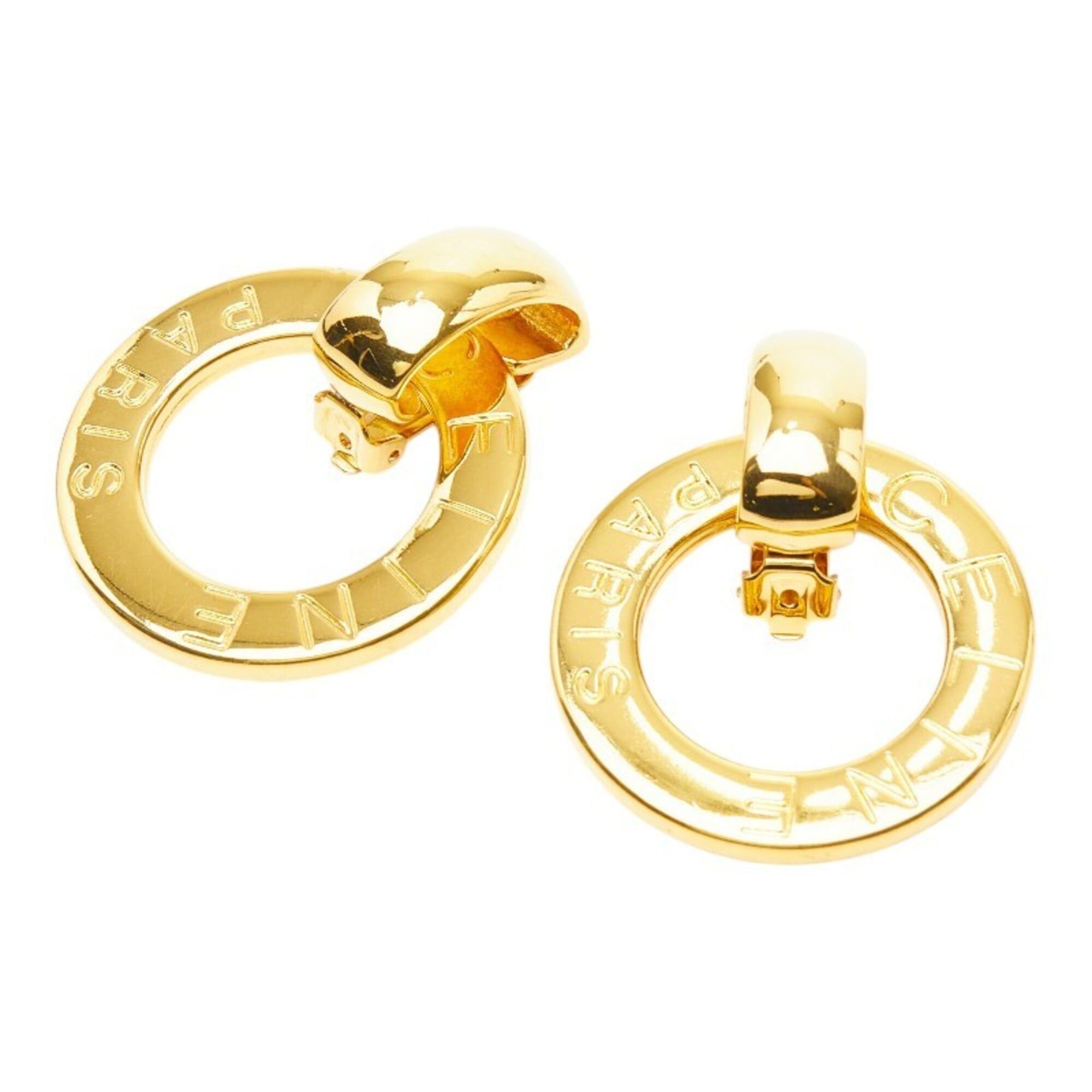 Celine Celine Logo Circle Round Earrings, Gold Plated, Women's CELINE Size ONE SIZE - 1 Thumbnail