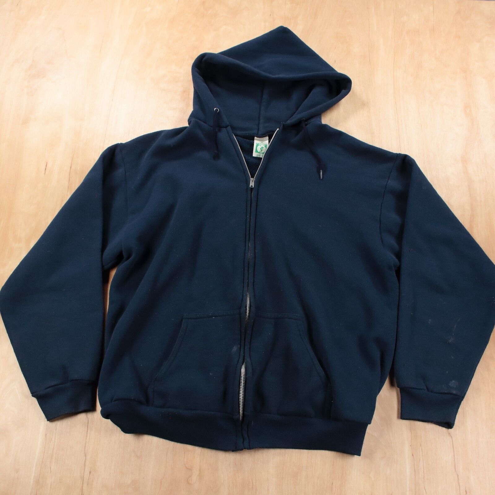 Tultex vtg usa made Discus blank full zip hoodie sweatshirt LARGE blue