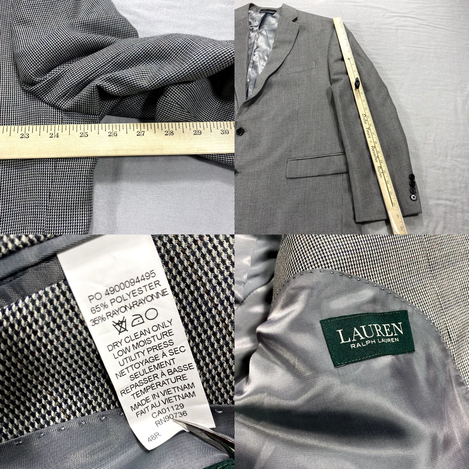 Ralph Lauren Lauren Ralph Lauren Blazer Men 48 Regular Gray Polyester Tweed Notch Lapel 2-Button Front Flat Front Jacket Single-Breasted Vintage No Size 48R - 8 Thumbnail