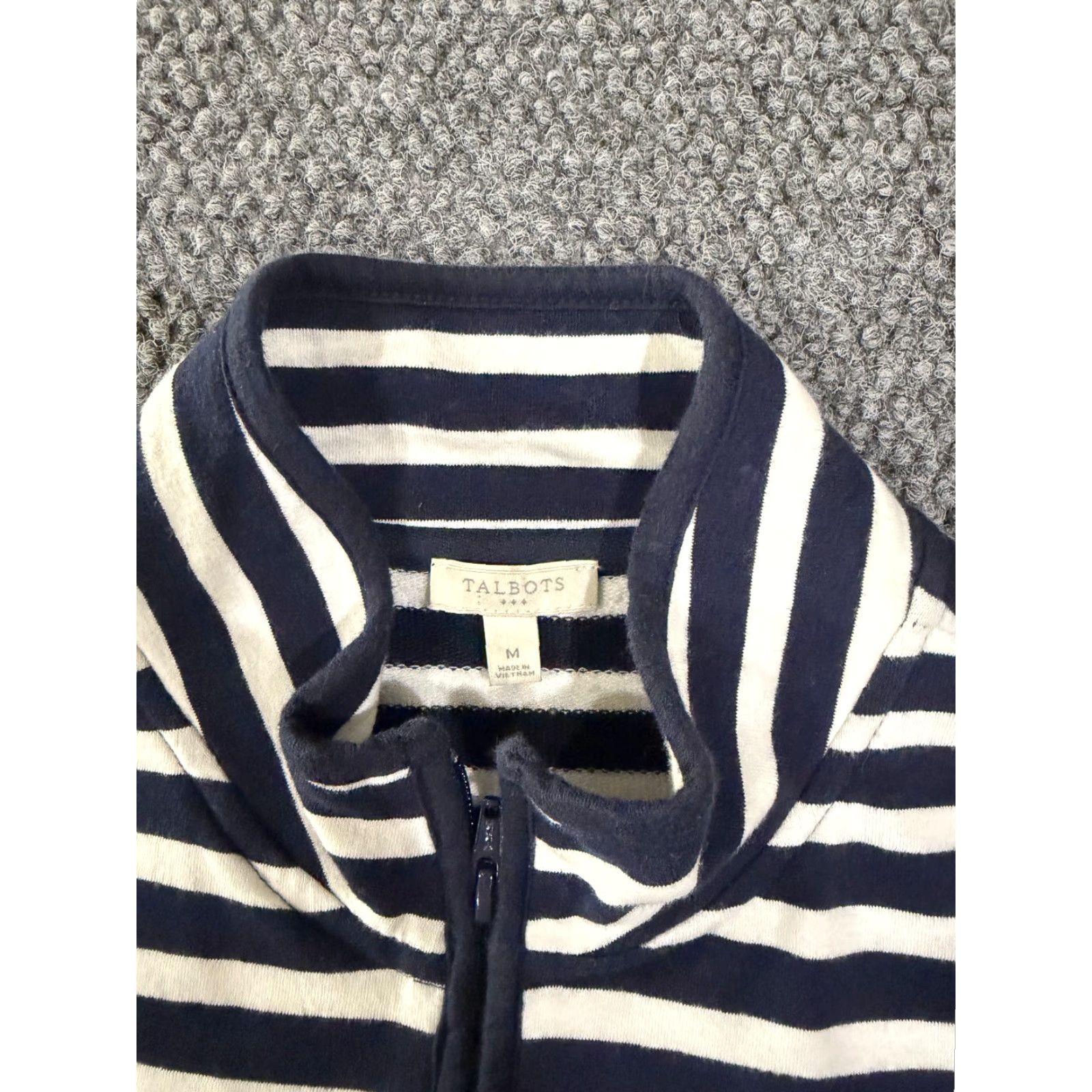 Talbots Talbots Jacket Womens M Blue White Zip Striped Casual Lightweight Stretch Knit Cotton Blend Machine Washable Regular Size M / US 6-8 / IT 42-44 - 6 Thumbnail
