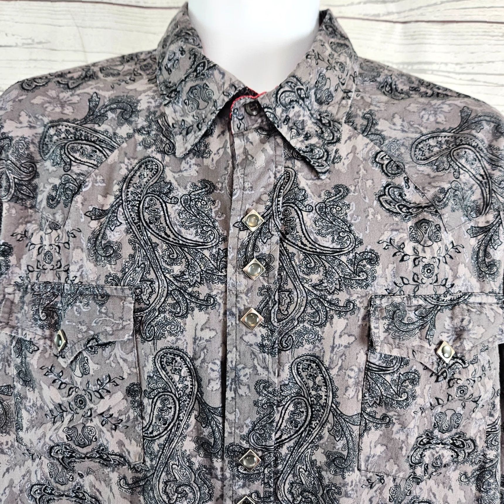 Roper Roper Mens Pearl Snap Shirt 2XL Gray Black Paisley Floral Long Sleeve Shirt Mens Size US XXL / EU 58 / 5 - 3 Thumbnail