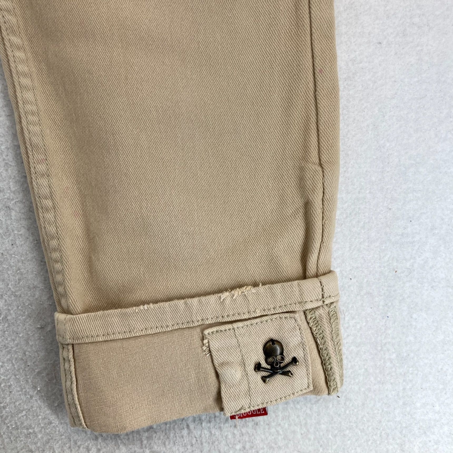 Denime Smugglers Moon Jeans Mens 38x33 Khaki Beige Denim Button Fly Roll Up Distressed Slim 5-Pocket Gothic Punk Rock Skull Mens Jeans Size US 38 / EU 54 - 4 Thumbnail