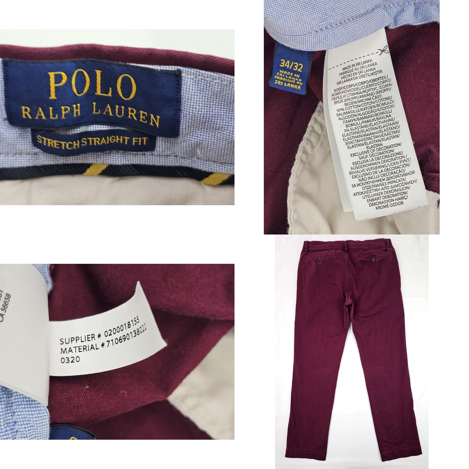 Polo Ralph Lauren VINTAGE Polo Ralph Lauren Chino Stretch Straight Pants Men 34x32 Wine Size US S / EU 44-46 / 1 - 8 Thumbnail