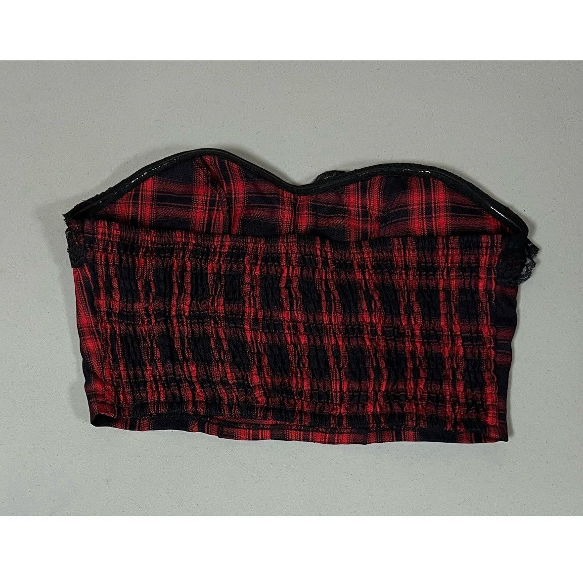 Vintage Black Red Plaid Checkered Lace Shirt Blouse Top Size S ♥️✨ Size S / US 4 / IT 40 - 3 Thumbnail