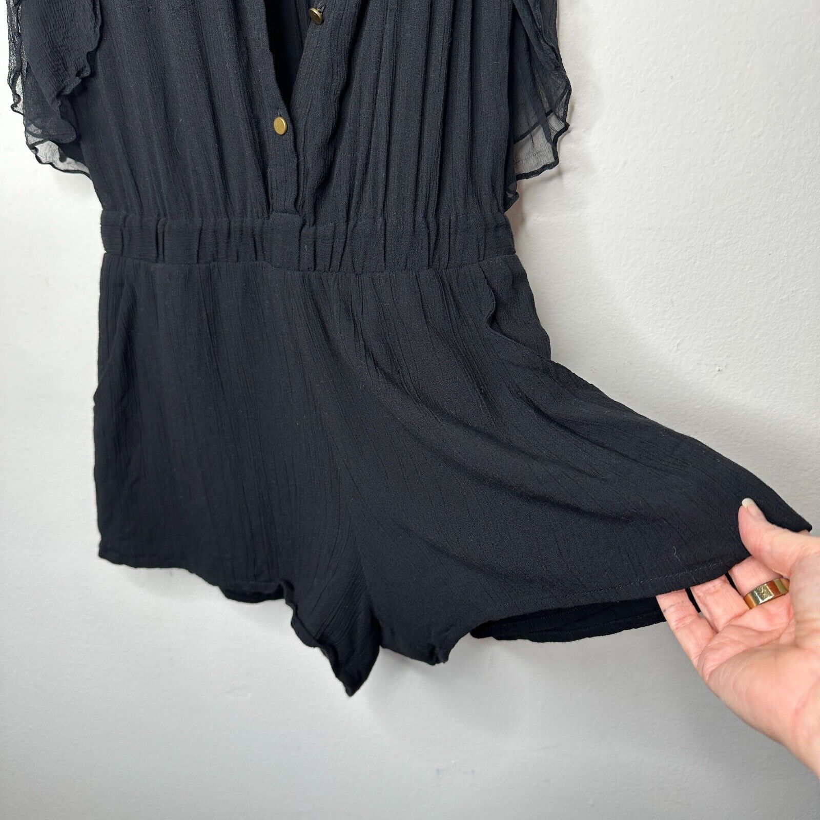 REVOLVE Ella Moss Black Piana Romper Tie Ruffle Trim Back Cut Out S Size 27" / US 4 / IT 40 - 3 Thumbnail