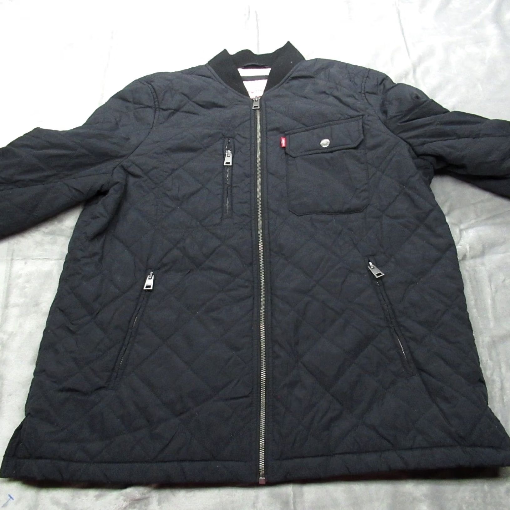 Vintage Levi Jacket Women L Black Quilted Bomber Full Zip Pockets Warm Midweight Winter Netural? Size L / US 10 / IT 46 - 6 Thumbnail