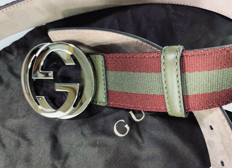 Gucci Gucci 🇮🇹 GG Medallion Interlocking web stripe belt 105 42 NEW Size 42 - 1 Thumbnail