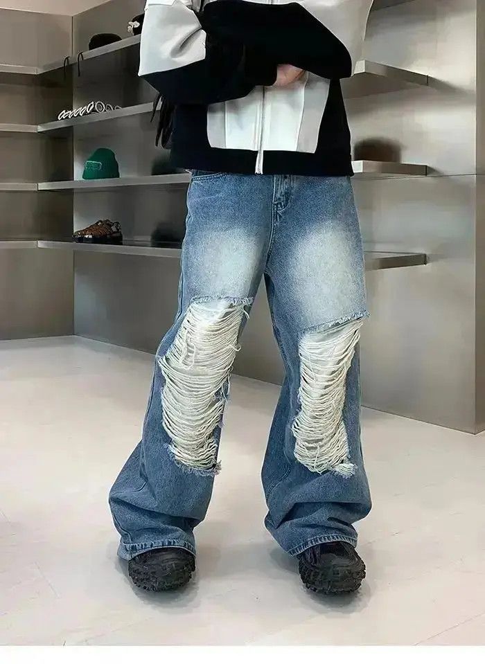 Japanese Brand Baggy distressed ripped wide leg y2k jeans Size US 34 / EU 50 - 3 Thumbnail