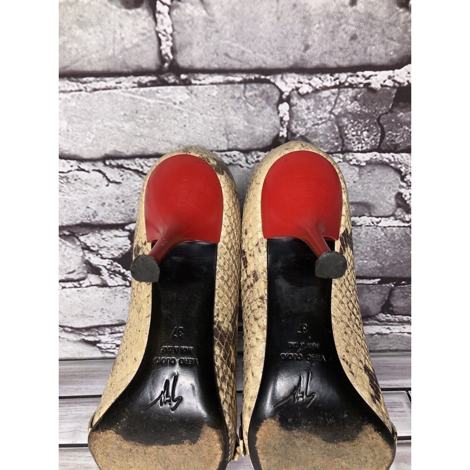 Giuseppe Zanotti Giuseppe Zanotti Cream Leather Black SnakeSkin Pointed Strap Size US 6.5 / IT 36.5 - 7 Thumbnail