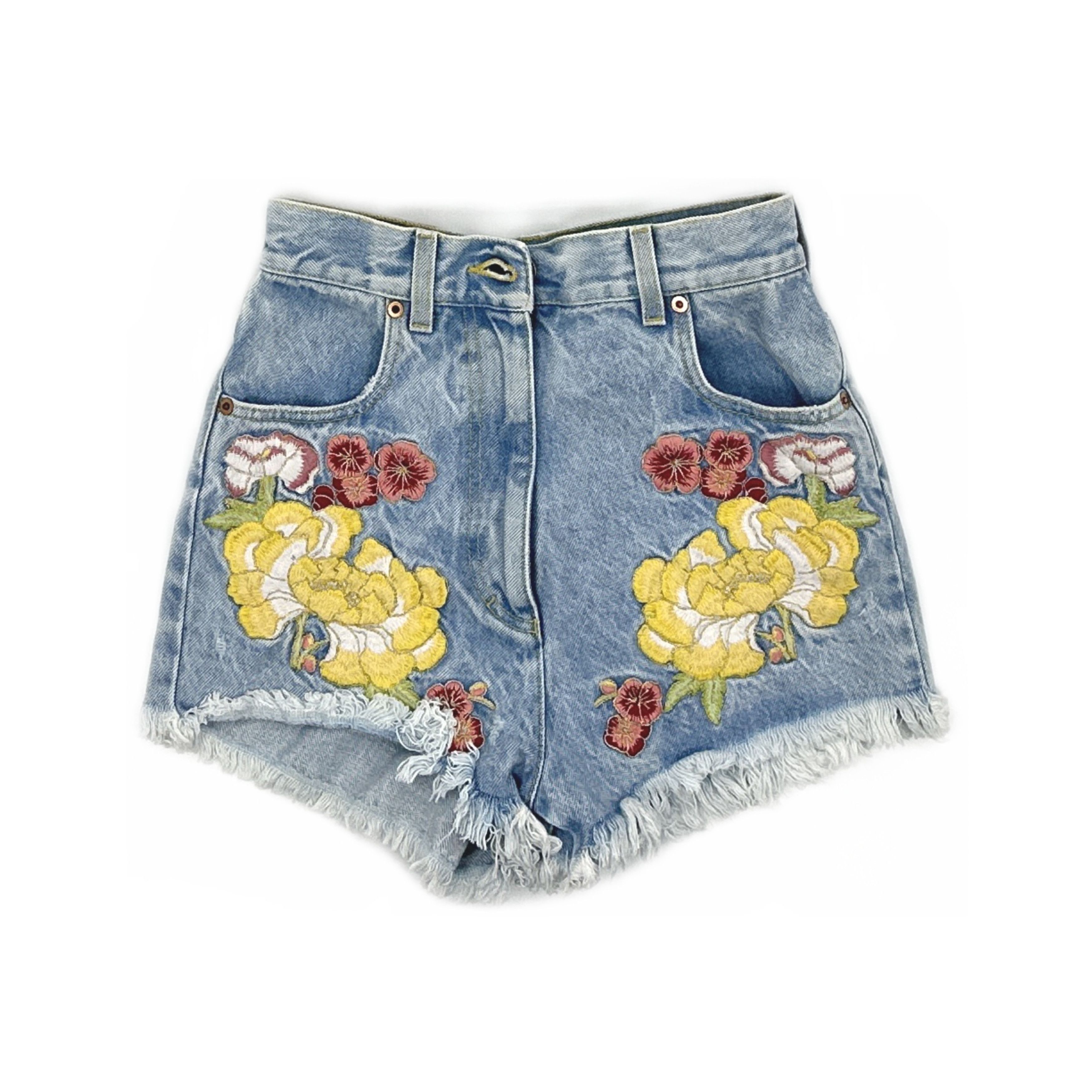 Gucci Gucci Floral Embroidered Denim Shorts 24 Size 24" / US 00 / IT 34 - 1 Thumbnail
