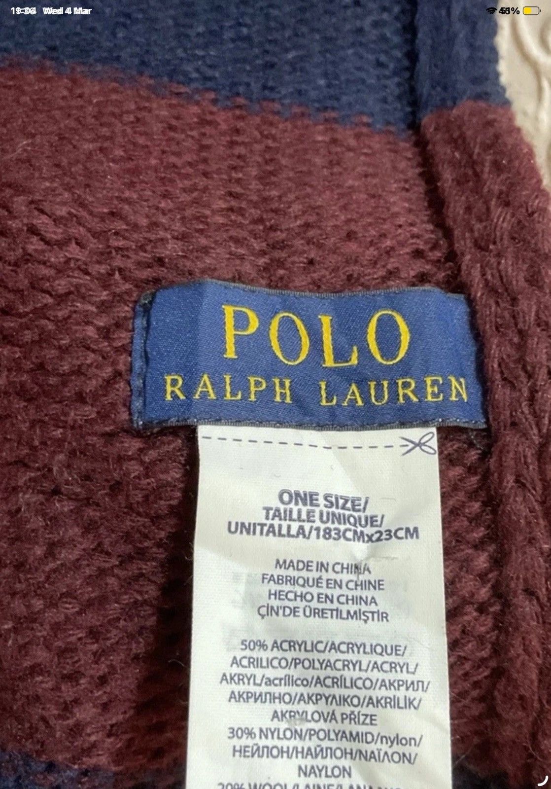 Polo Ralph Lauren Men’s Original Ralph Lauren Polo Scalf In Navy And Burgundy Size 44 - 5 Thumbnail