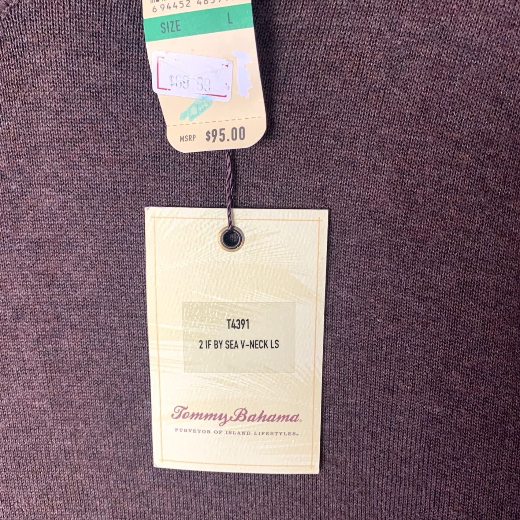 Tommy Bahama Tommy Bahama Sweater Men Large Brown V-Neck Cotton Knit Ribbed Sides Logo Pullover All Seasons Size US L / EU 52-54 / 3 - 5 Thumbnail
