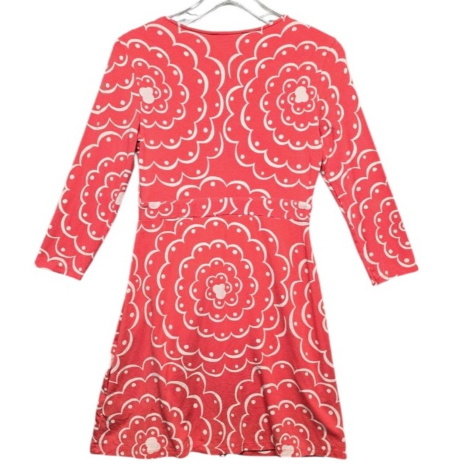 Boden Boden Marion V-Neck Jersey Knit Dress Pink Scallop Floral Size XS / US 0-2 / IT 36-38 - 2 Thumbnail