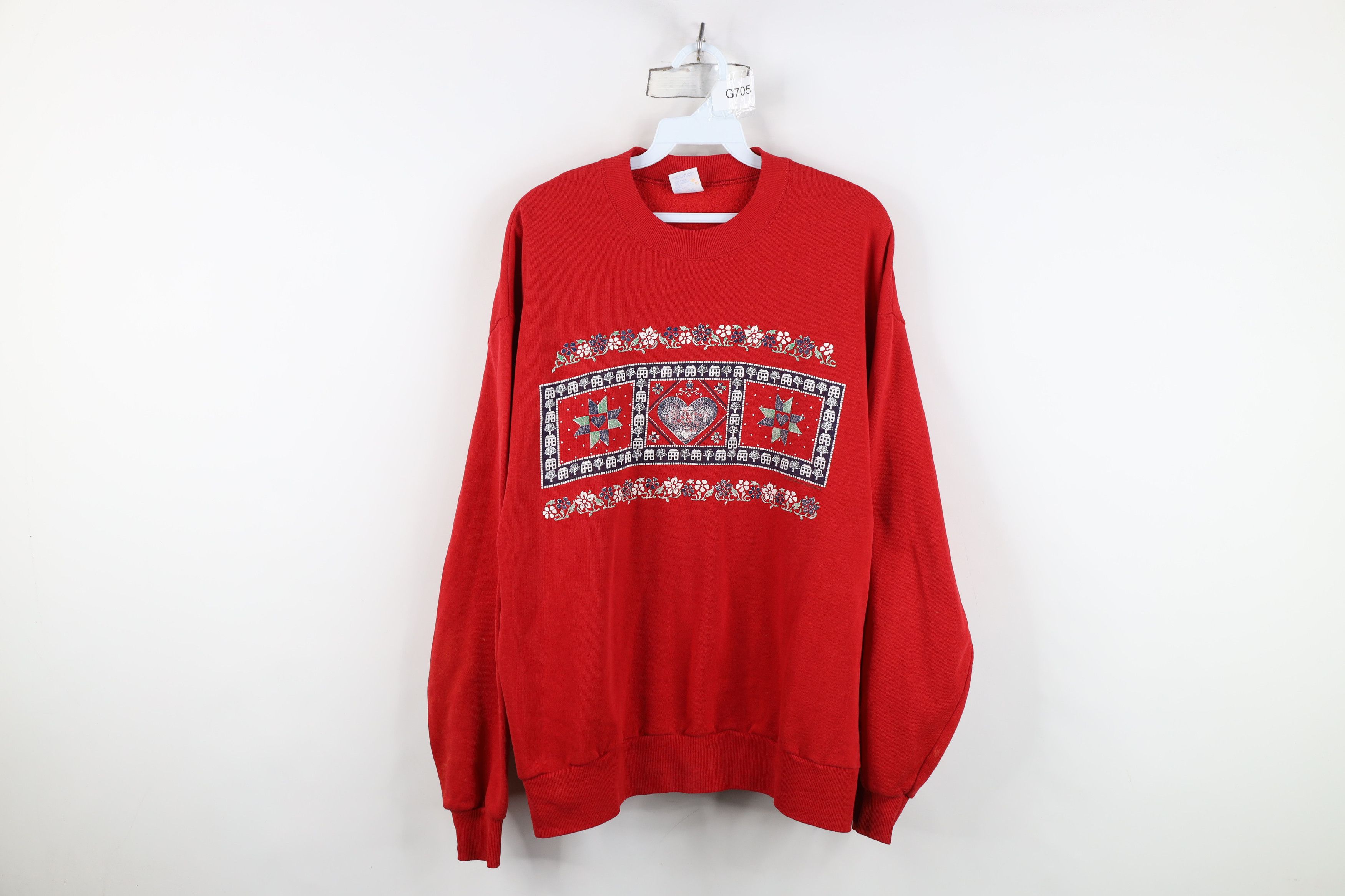Vintage Vintage 90s Streetwear Quilt Heart Farmhouse Sweatshirt USA Size US L / EU 52-54 / 3 - 1 Thumbnail