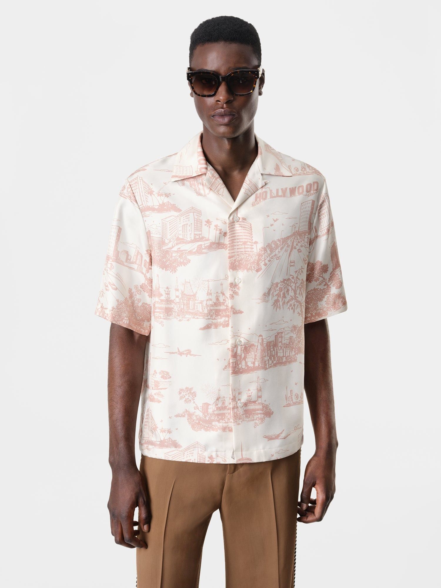 Amiri o1orln1025 LA Landmark Bowling Shirt in Light Pink/White Size US M / EU 48-50 / 2 - 3 Thumbnail