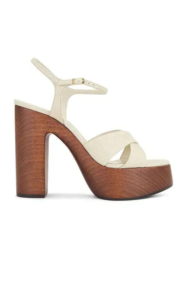 Saint Laurent Paris o1bcso1str0526 Bianca Platform Sandals in Beige Size US 7.5 / IT 37.5 - 1 Thumbnail