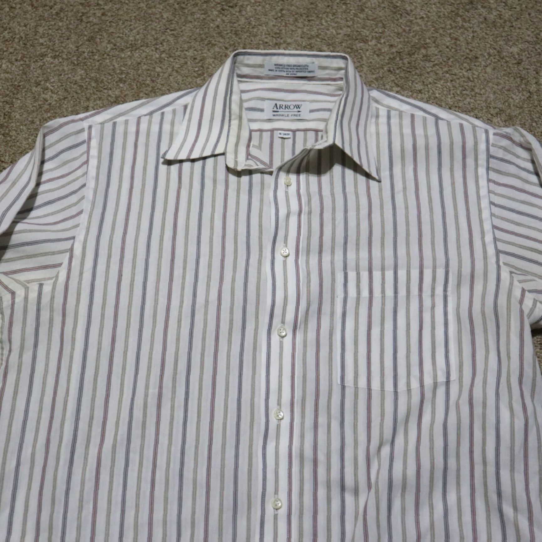 Arrow Arrow Shirt Men 16 White Striped Button-Down Button-Up Casual Chambray Cotton Blend 1960s American Mens Size US L / EU 52-54 / 3 - 2 Thumbnail