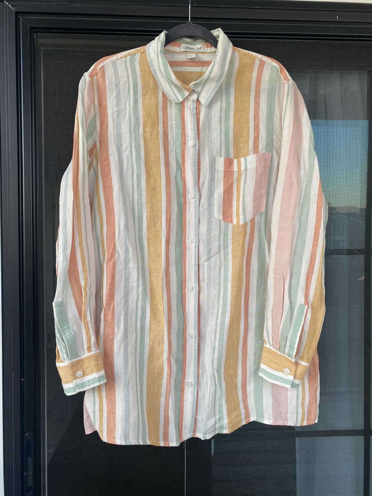Coldwater Creek Cold water Creek Women Stripe Button Down Linen Shirt Sz L Size L / US 10 / IT 46 - 4 Thumbnail