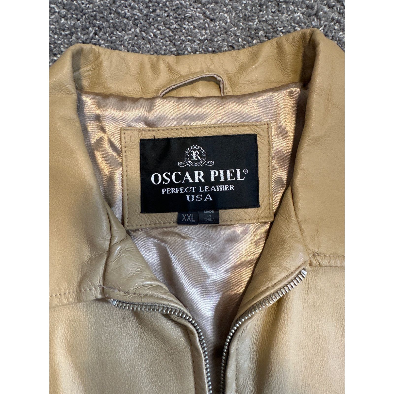 Oscar Piel OSCAR PIEL Perfect Leather Tan Beige Full Zip Jacket Sze XXL Size XXL / US 16-18 / IT 52-54 - 2 Thumbnail
