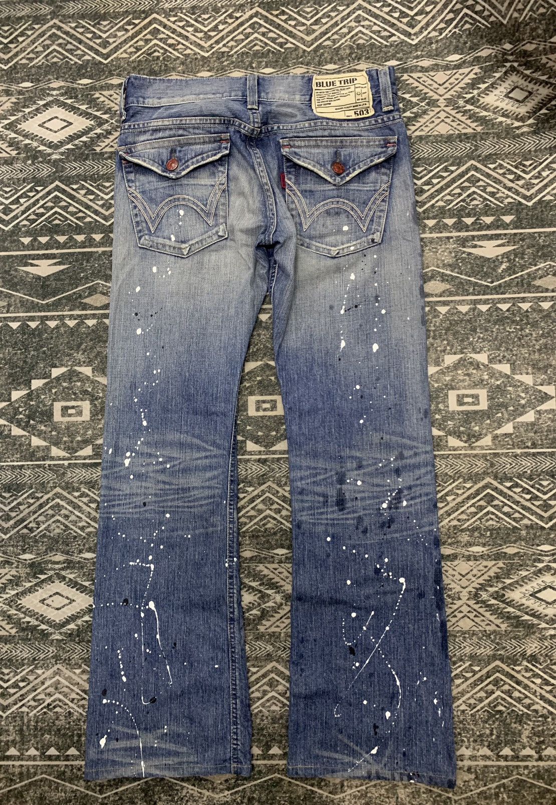 Edwin 🔥FLARE🔥EDWIN 503 BLUE TRIP DISTRESSED SPLASH PAINT Size US 32 / EU 48 - 2 Thumbnail