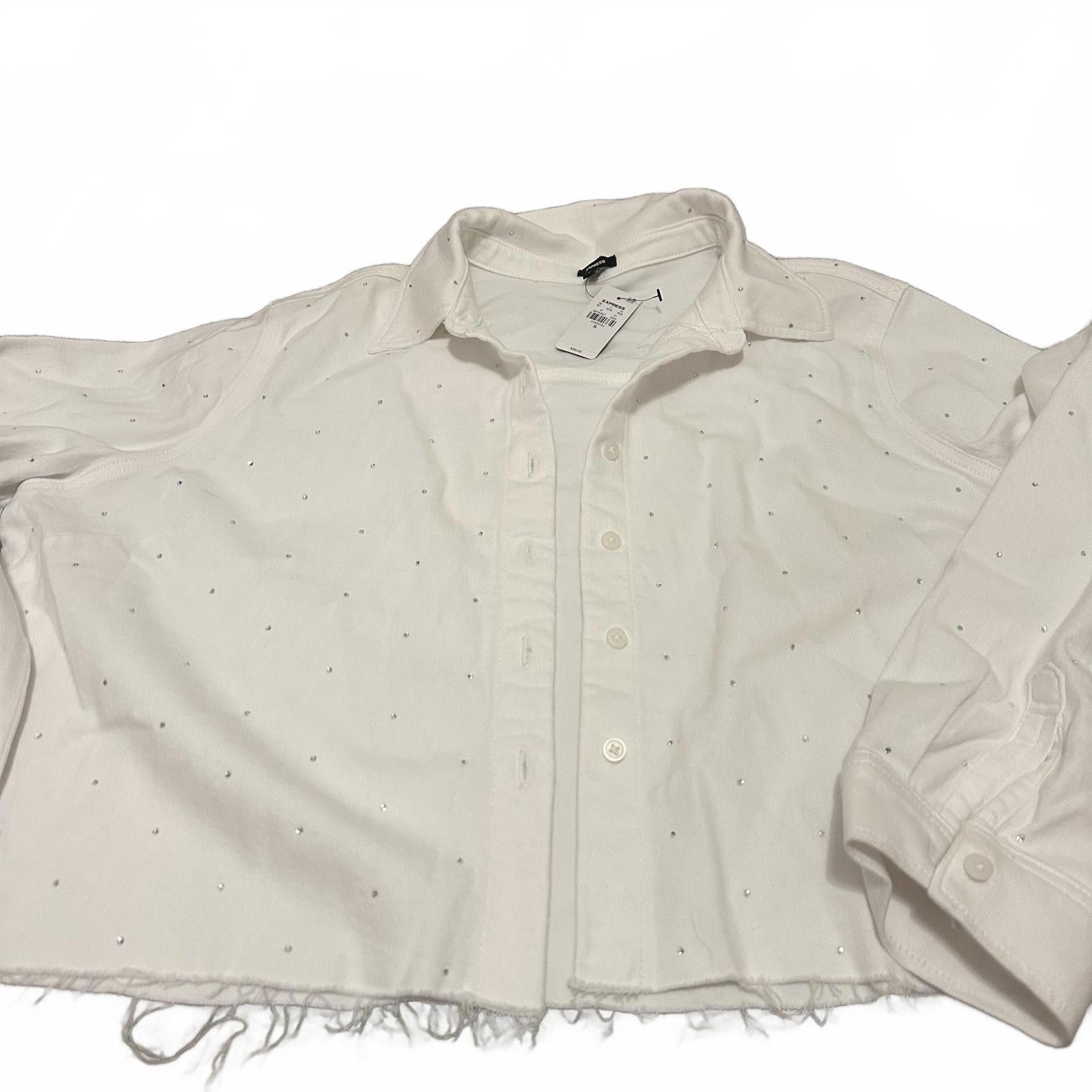 Express Stylish White Cropped Button-Up Shirt Jacket by Express Size XL / US 12-14 / IT 48-50 - 2 Thumbnail