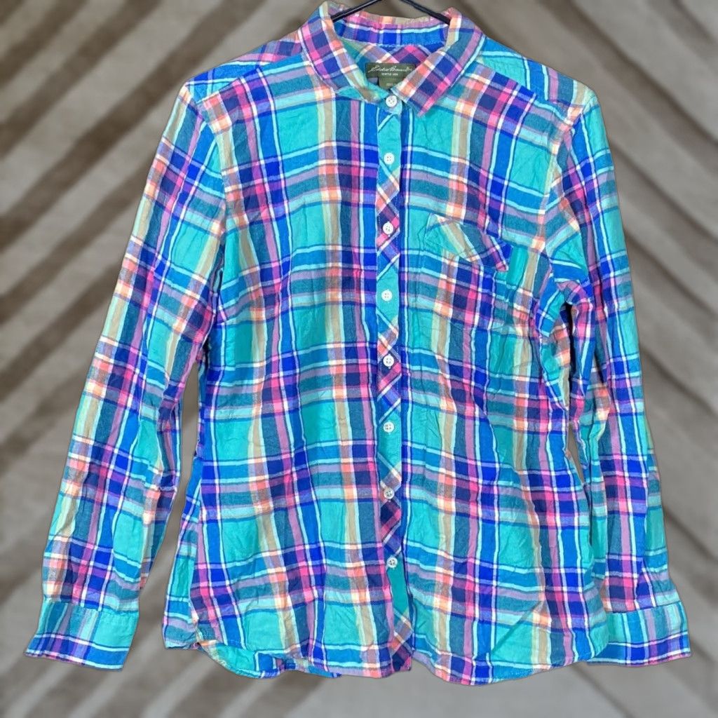 Eddie Bauer Eddie Bauer Womens Blouse Multicolored Plaid Button Down 100% Cotton Large Size L / US 10 / IT 46 - 1 Thumbnail