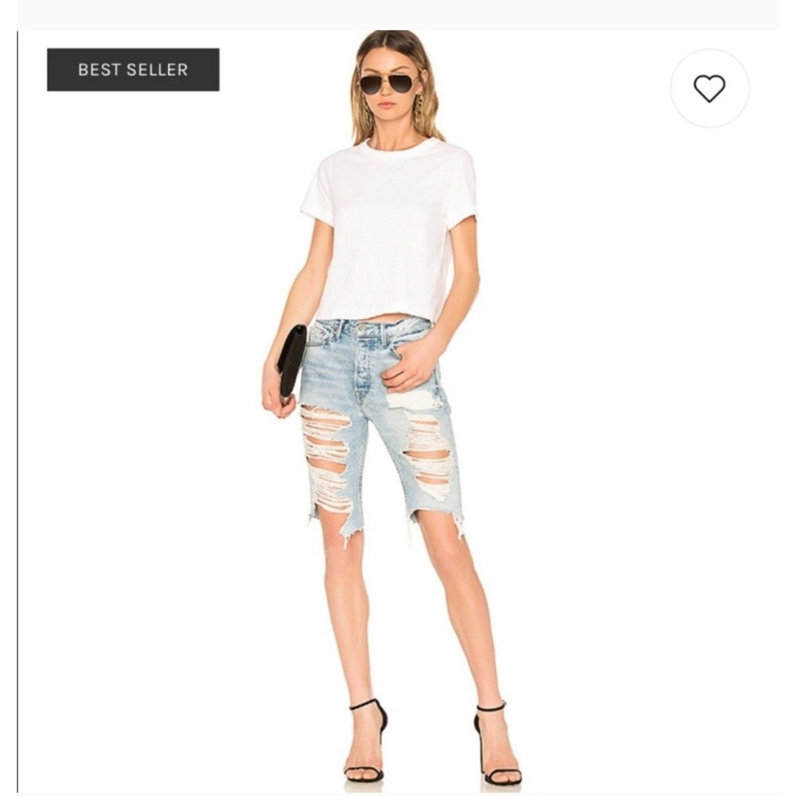 GRLFRND GRLFRND BEVERLY Bermuda Light Wash Frayed Hem Button Fly 26 Size 26" / US 2 / IT 38 - 2 Thumbnail