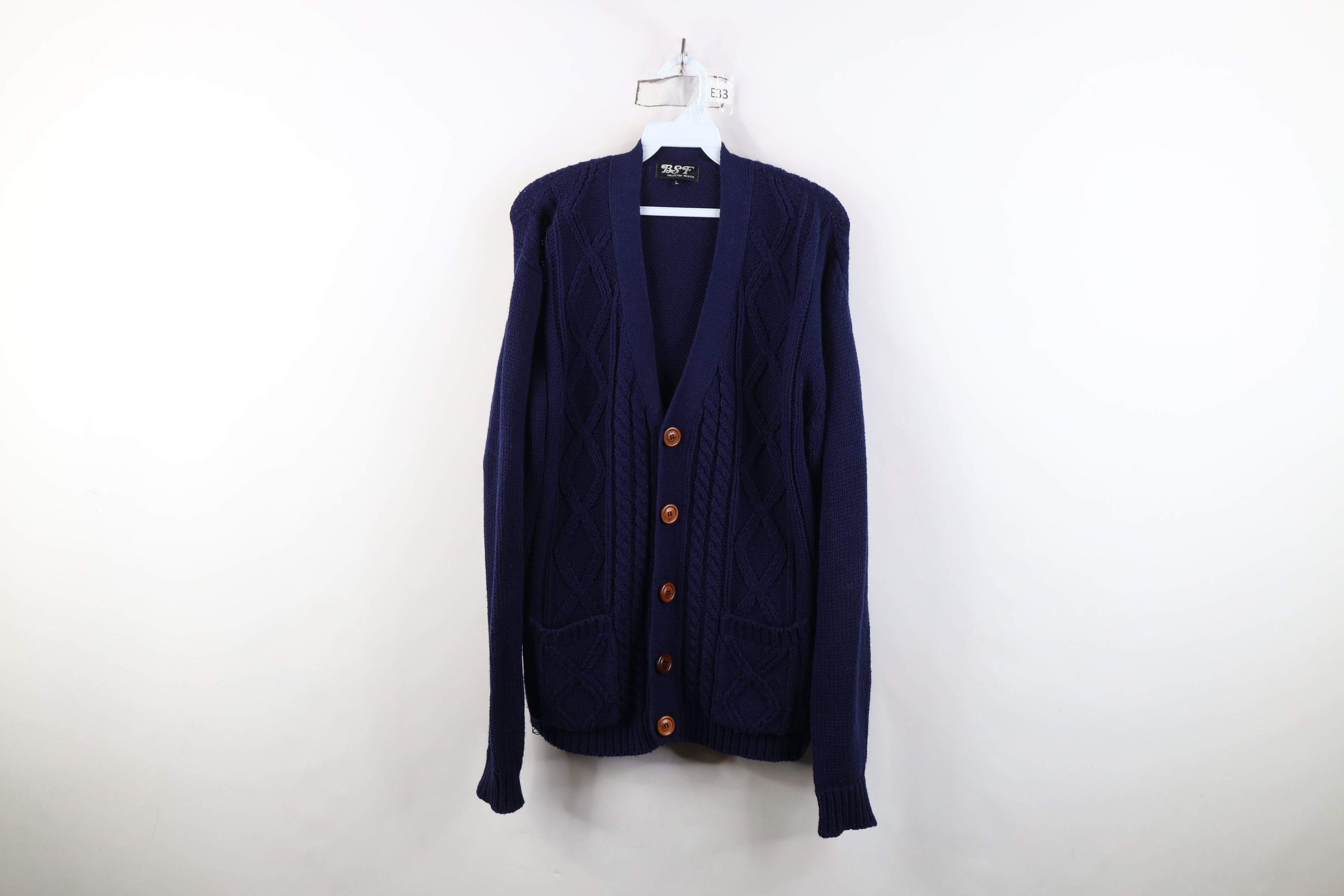Vintage Vintage 70s Streetwear Fisherman Cable Knit Cardigan Sweater Size US L / EU 52-54 / 3 - 1 Thumbnail