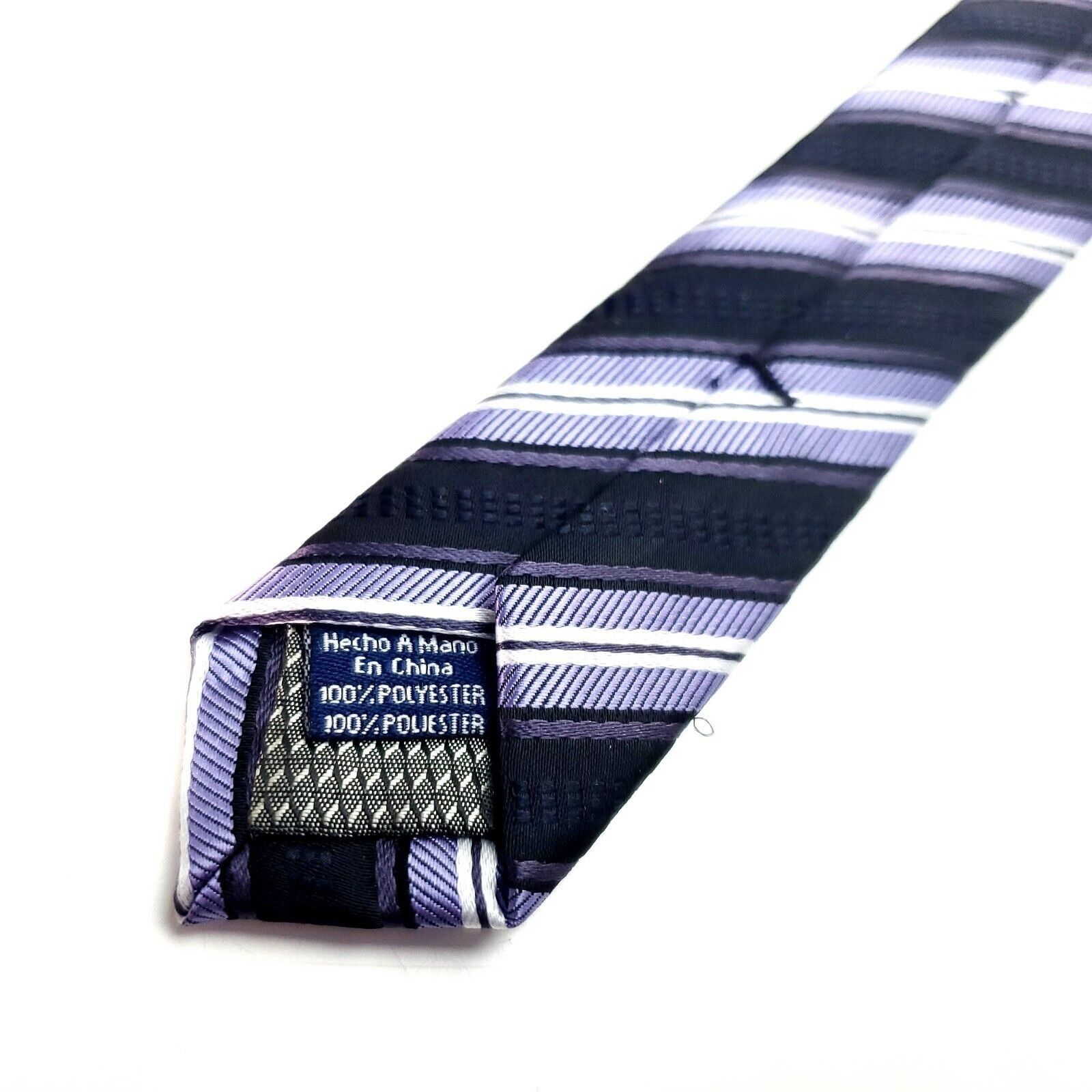 Stafford Stafford Essentials Polyester Tie Black Purple Woven Striped Size ONE SIZE - 6 Thumbnail