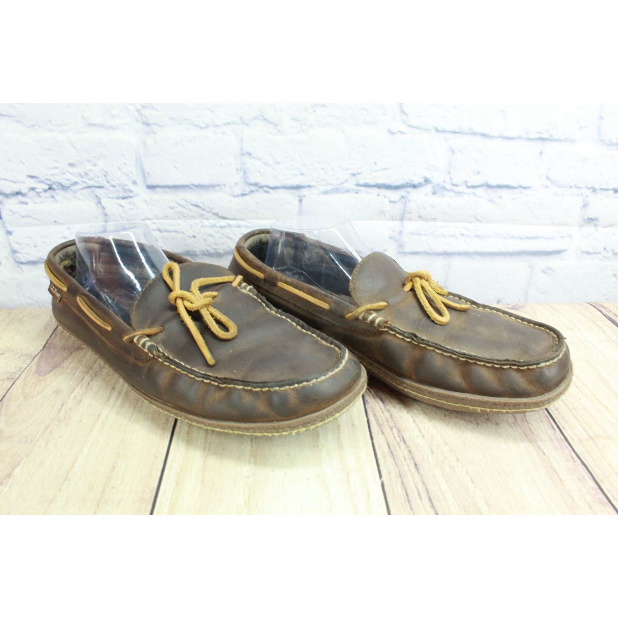 L.L. Bean LL Bean Leather Flannel Lined Slippers Brown Size 11 M Size US 11 / EU 44 - 3 Thumbnail