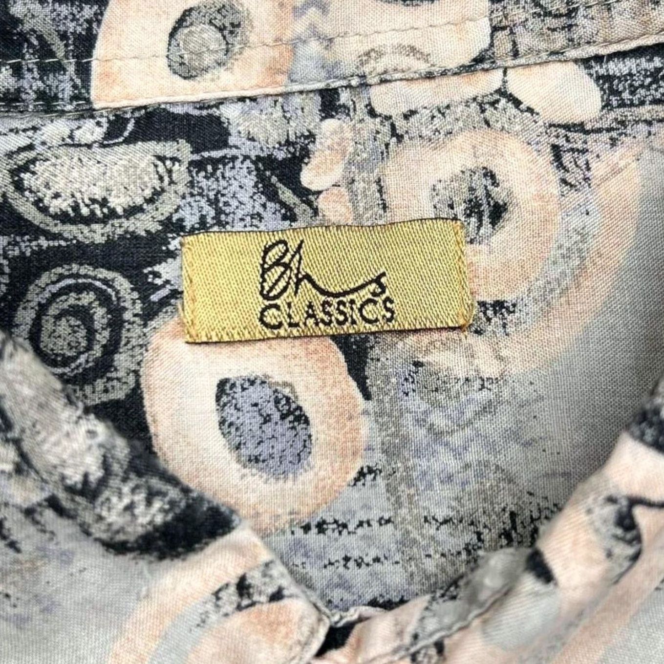 Vintage VINTAGE BHS Shirt Mens Large Short Sleeve Button-Up Abstract Patterned Polyester Multicoloured Grey/Black Casual 90s Size US L / EU 52-54 / 3 - 2 Thumbnail