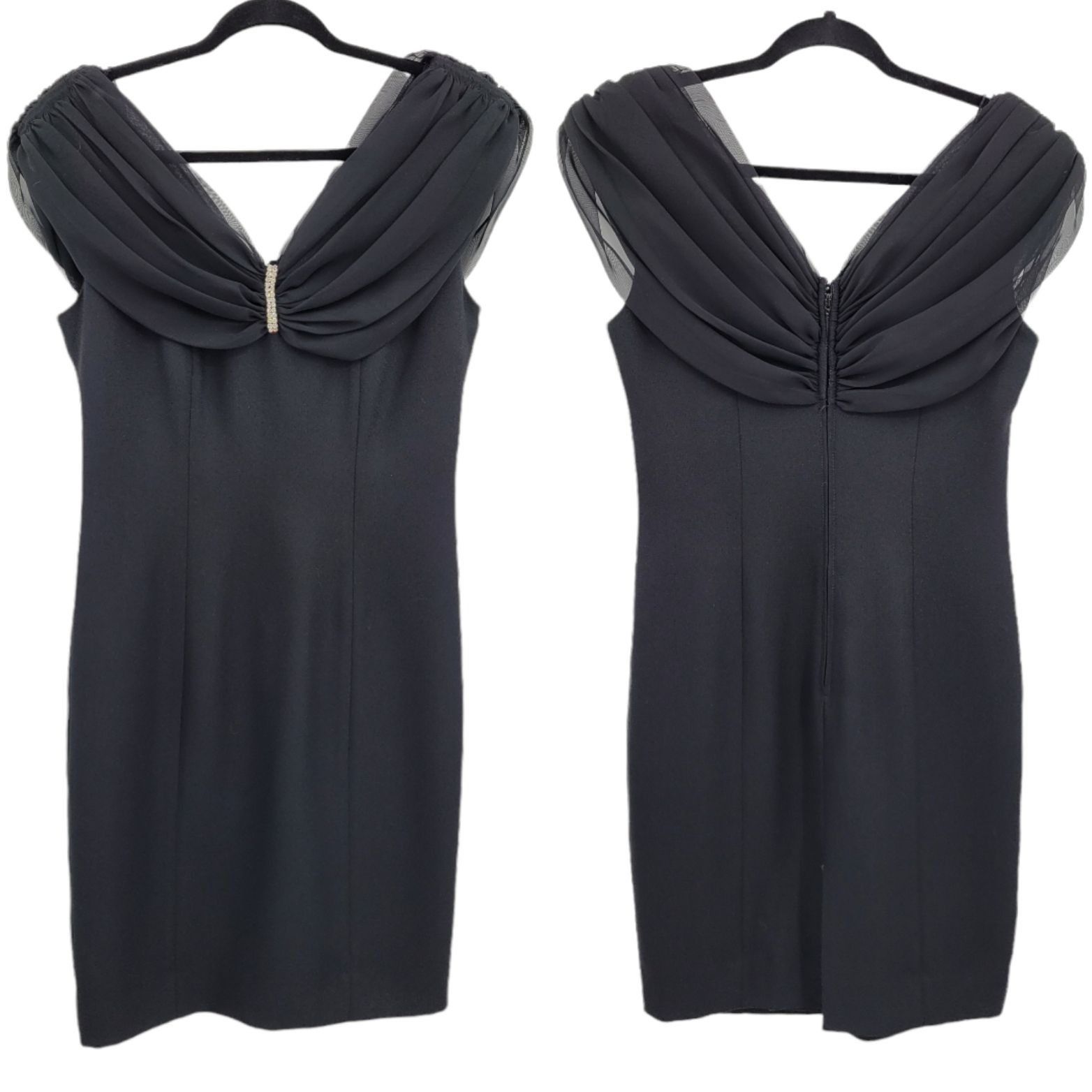 Vintage Vtg 80's Little Black Dress Sz 8 Cocktail Jewel Sheer Draped Size M / US 6-8 / IT 42-44 - 3 Thumbnail