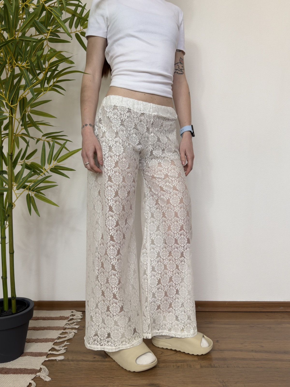 Vintage GUIPURE LACE RUCHES MESH PANTS Size 26" / US 2 / IT 38 - 4 Thumbnail