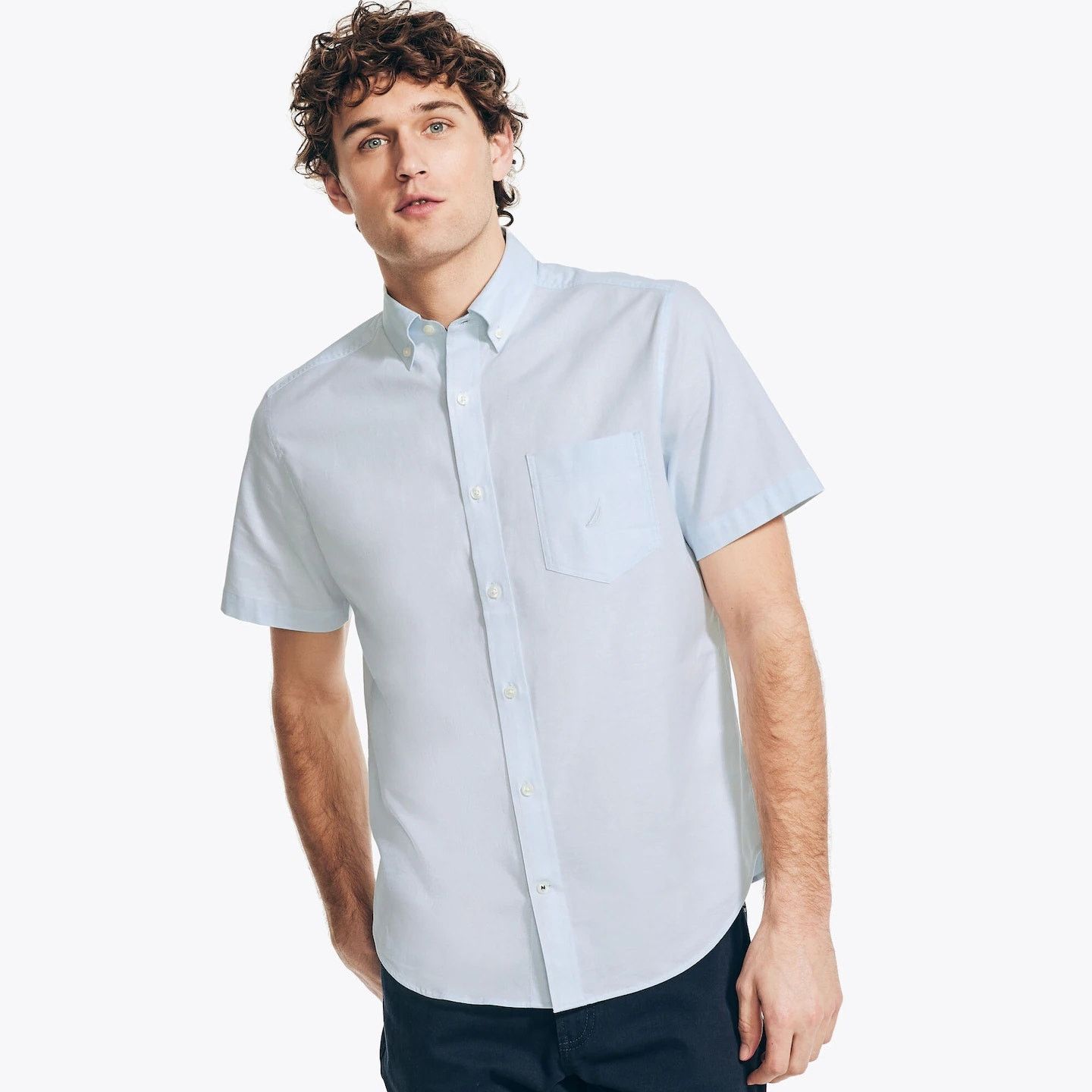Nautica Nautica Sky Blue Short Sleeve Oxford Shirt - Men's - Medium Size US M / EU 48-50 / 2 - 1 Thumbnail