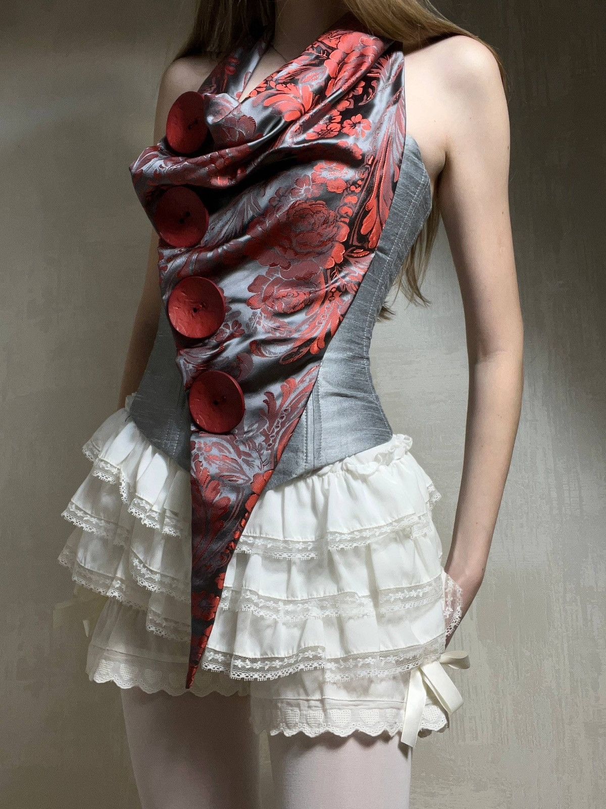 Vintage RARE Futuristic Steel Grey Corset Top Made in UK Retro Size S / US 4 / IT 40 - 1 Thumbnail