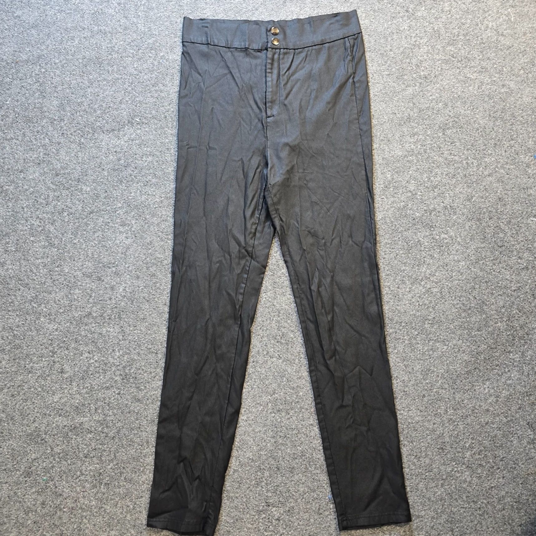 Vintage ShowPo Pants Womens Size 14 Black Vegan Leather Tapered Stretch Capsule Minimal Angled Ankle Skinny High Rise Casual Womens Size 36" / US 14 / IT 50 - 2 Thumbnail