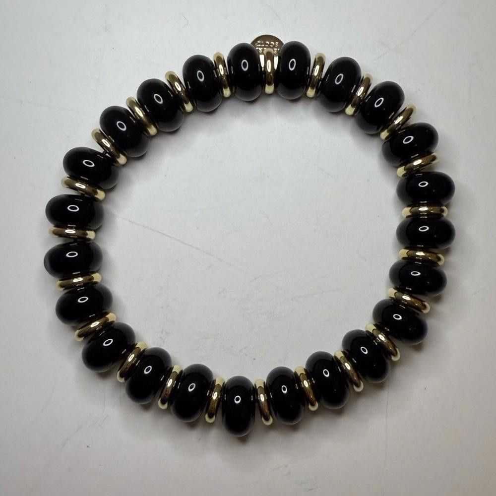 Designer Kendra Scott Rebecca Stretch Black Gold Beaded Bracelet Size ONE SIZE - 6 Thumbnail