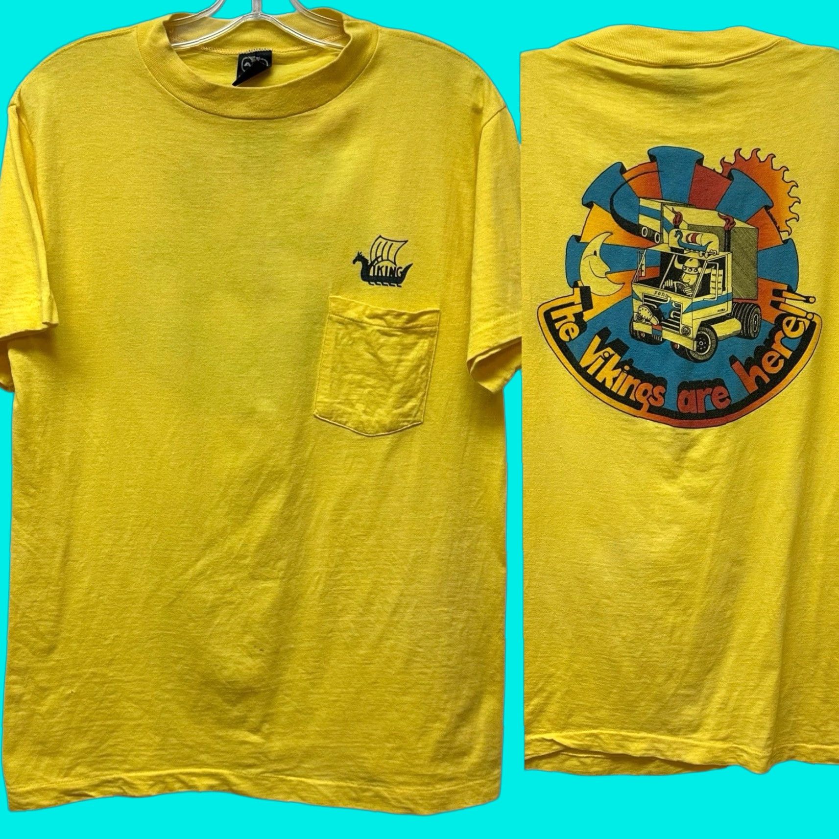 Anvil VINTAGE Anvil Vikings Ford Semi Graphic T-shirt Unisex Size L Yellow Single Stitch Made in USA Shirt Mens Women’s? Size US L / EU 52-54 / 3 - 1 Thumbnail