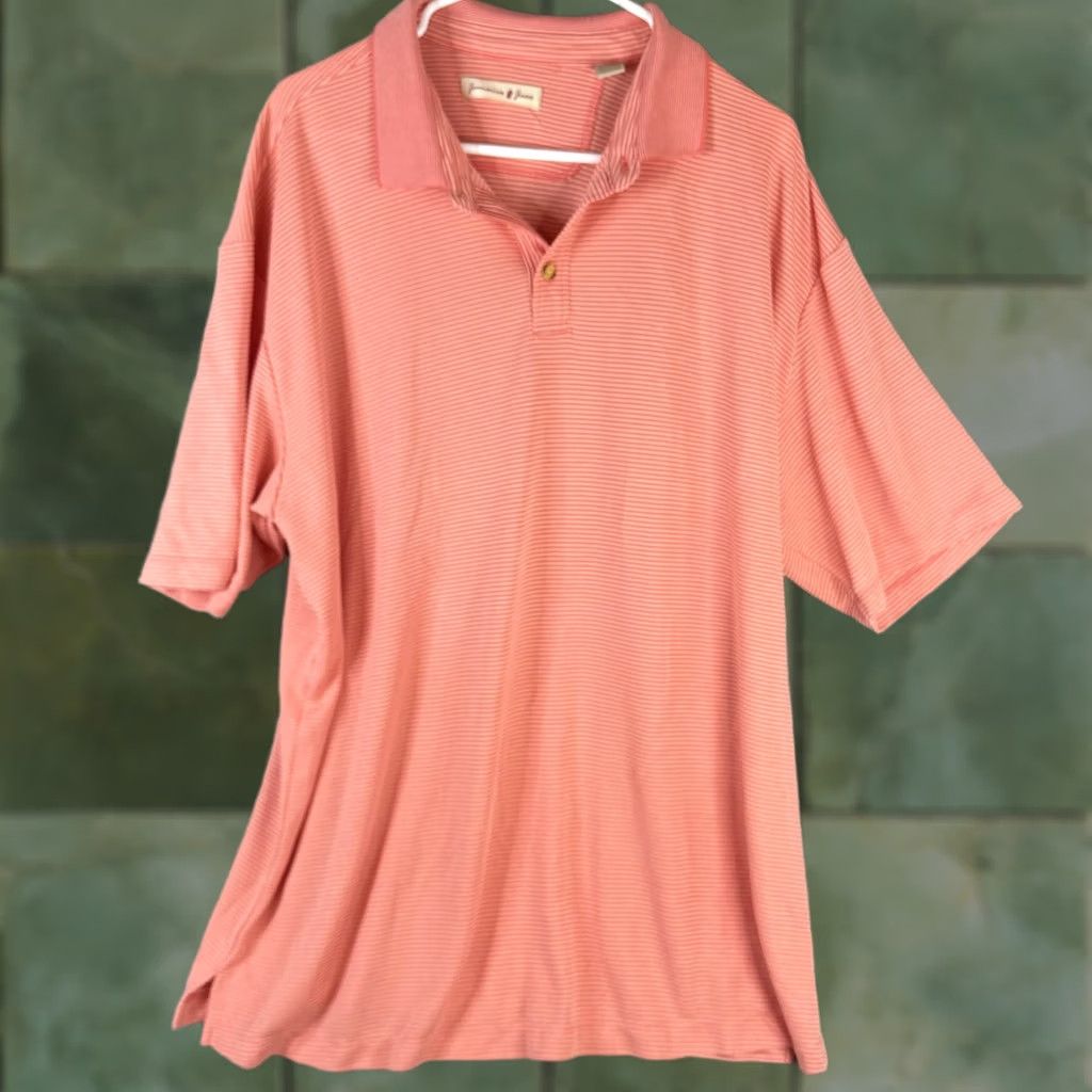 Vintage Jamaica Jaxx Polo Shirt Mens 2XL Pink Stripe Short Sleeve Casual Knit Modal Blend Button Front Placket Size US XXL / EU 58 / 5 - 1 Thumbnail