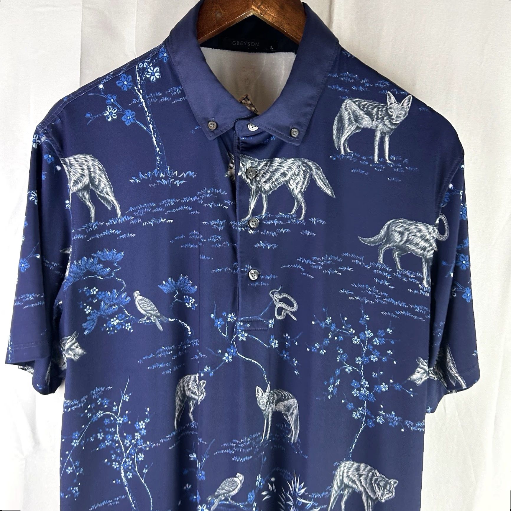 Vintage Greyson Golf Shirt Men's Large Blue Wolf Print Polo Size US L / EU 52-54 / 3 - 2 Thumbnail