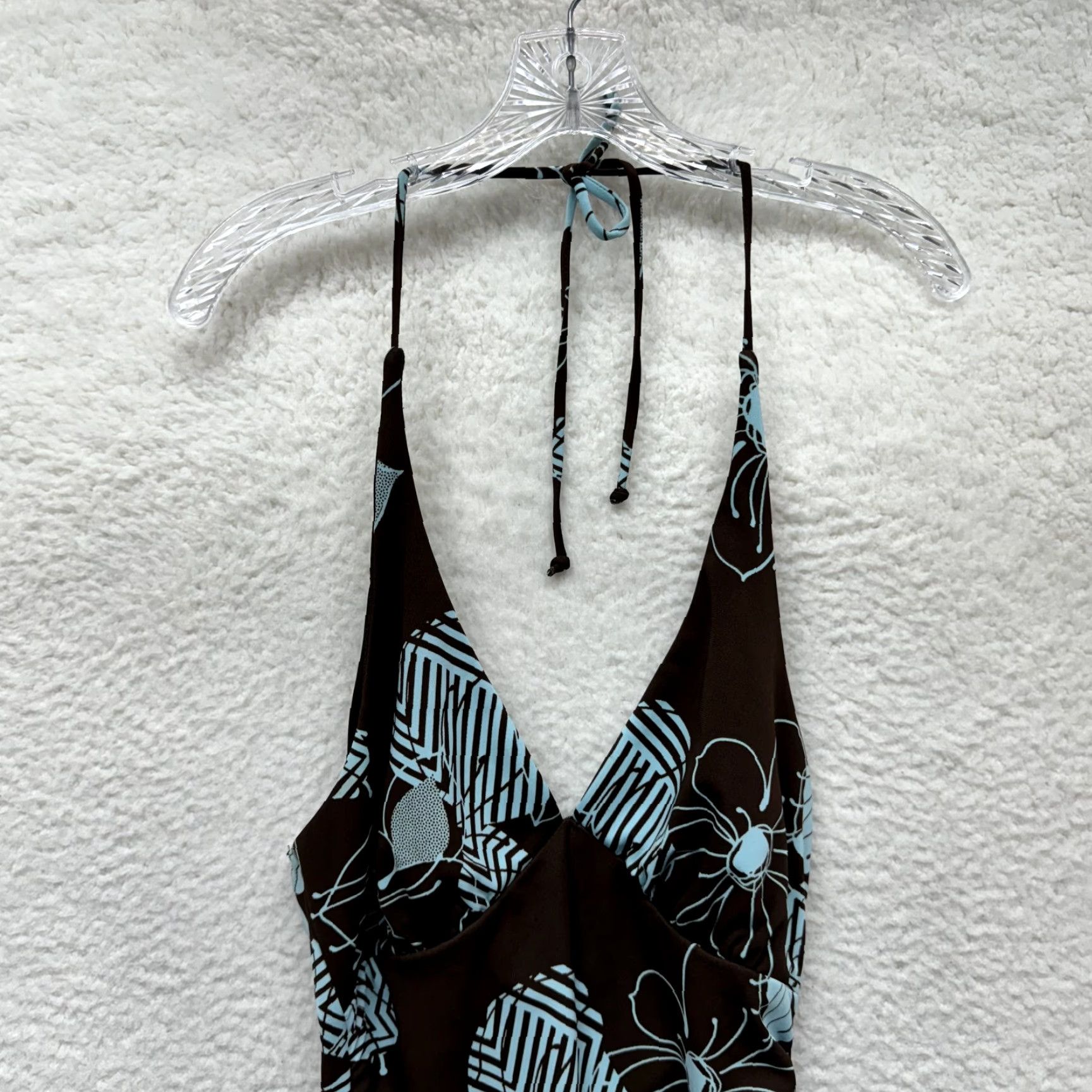 Vintage VINTAGE 90s Y2K Fairy Grunge Halter Dress S/M City Triangles Brown Blue Floral Shirt Dresses Womens Size S / US 4 / IT 40 - 3 Thumbnail