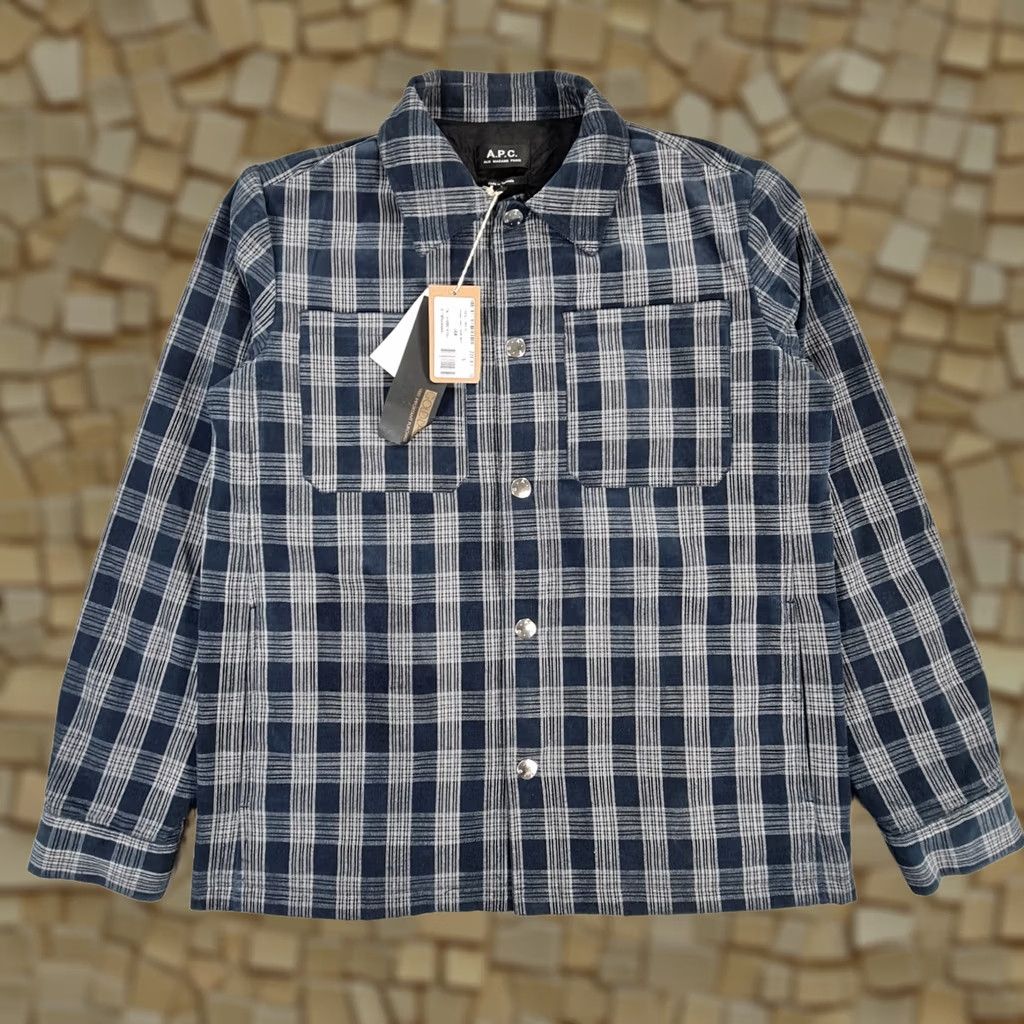A.P.C. APC Mens Jacket Blue Small Snap Front Plaid Cotton Bomber Lightweight Shirt Mens JS Size US S / EU 44-46 / 1 - 1 Thumbnail