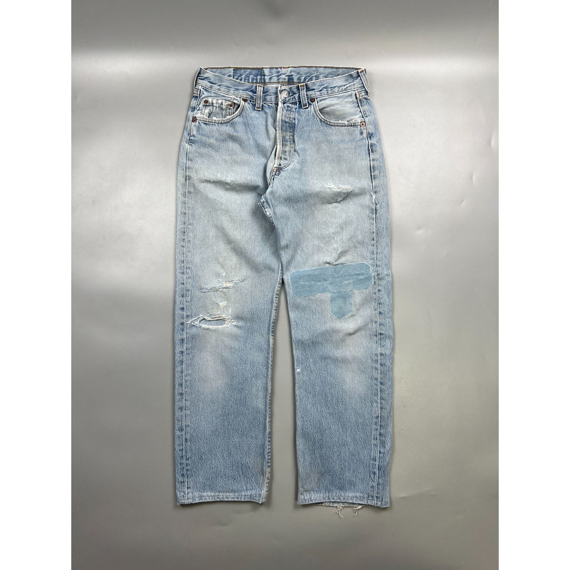 Levi's Levi’s 501 Made in UK Distressed Patchwork Denim Jeans Size US 31 - 1 Thumbnail