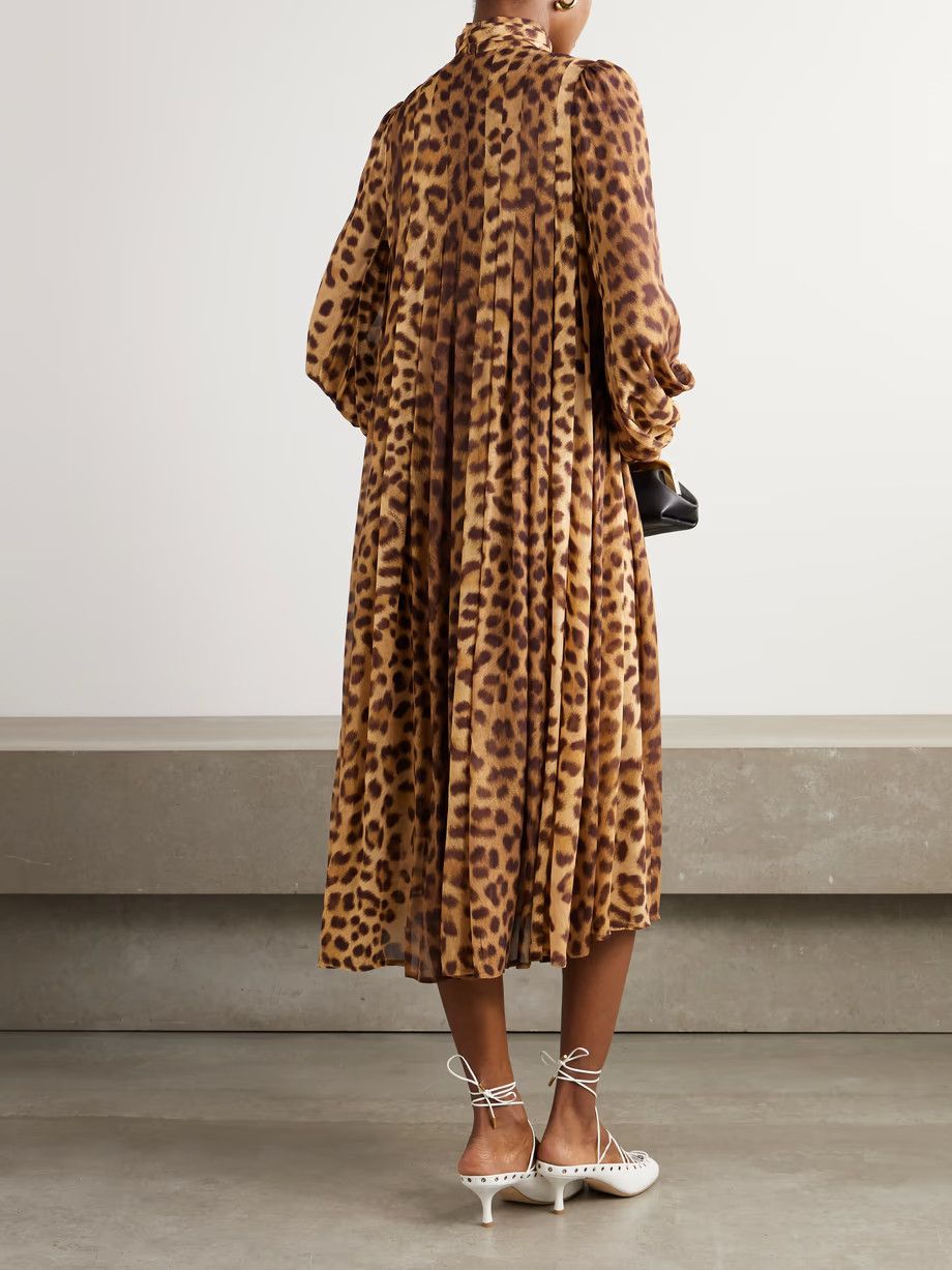 Zimmermann oc11z0925 Crush Tie Neck Midi Dress in Leopard Size L / US 10 / IT 46 - 3 Thumbnail