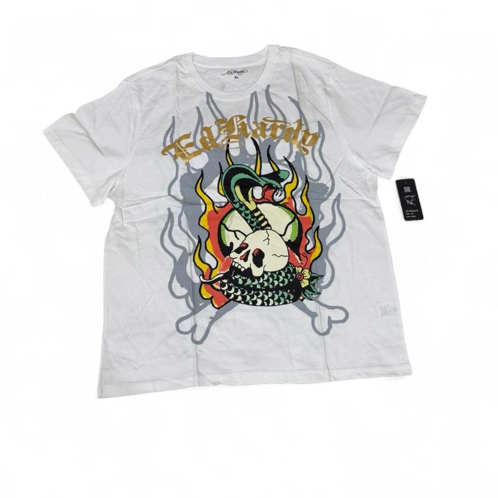 Ed Hardy Ed Hardy white cotton t-shirt with skull and snake design. Size US XL / EU 56 / 4 - 2 Thumbnail