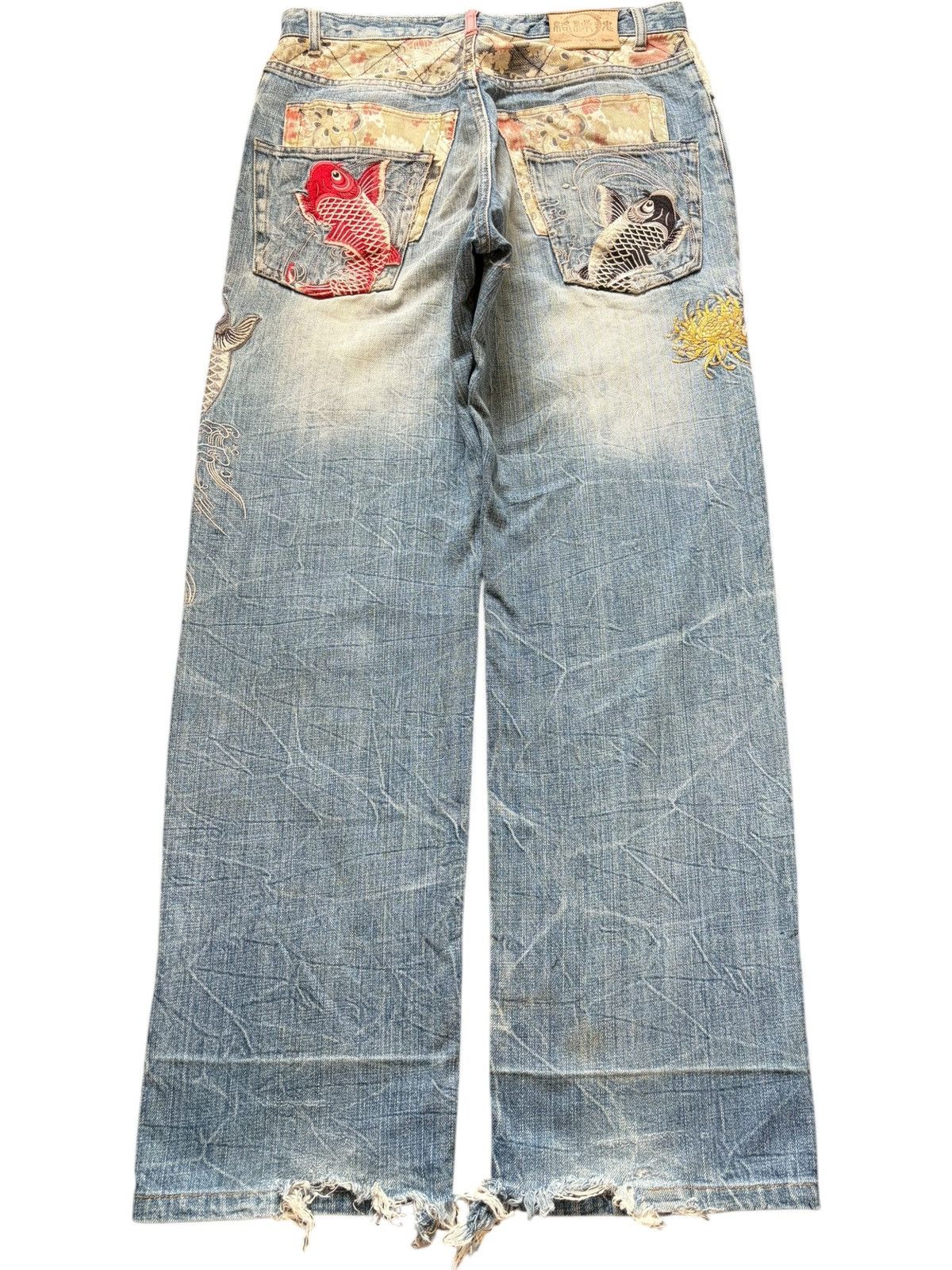 Karakuri Tamashii Vintage Karakuri Tamashi Embroidered Distress Baggy Jeans Size US 32 / EU 48 - 2 Thumbnail