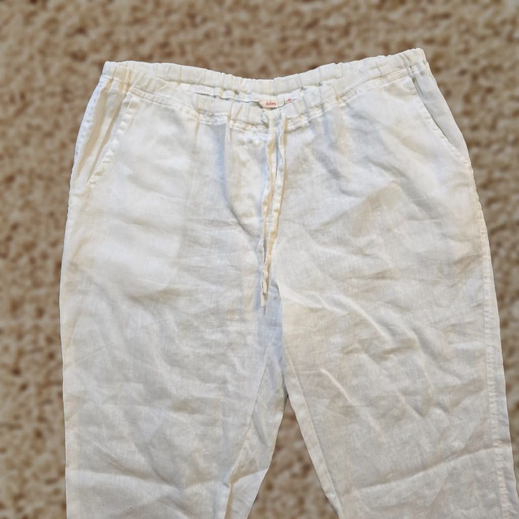 Vintage Dolma Pants Womens Medium White Linen Tapered Pull On Beachy Casual Capsule Size 32" / US 10 / IT 46 - 1 Thumbnail